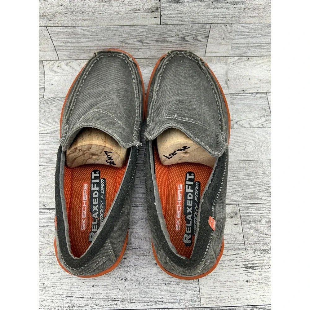 Skechers Relaxed Fit Men's Charcoal Canvas Loafer Shoes Slip On Size‎ 9